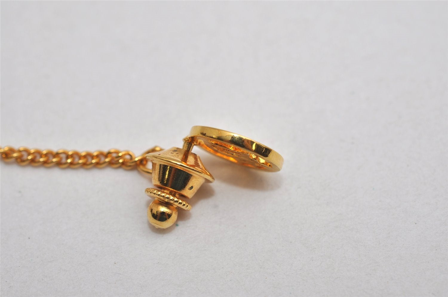 Authentic Christian Dior Logo Motif Chain Tie Tack Pin Gold Tone CD 0570K