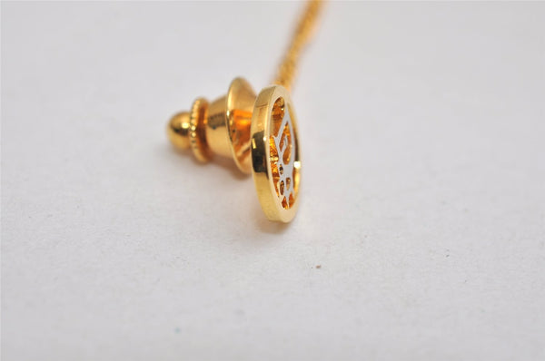 Authentic Christian Dior Logo Motif Chain Tie Tack Pin Gold Tone CD 0570K