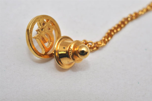 Authentic Christian Dior Logo Motif Chain Tie Tack Pin Gold Tone CD 0570K