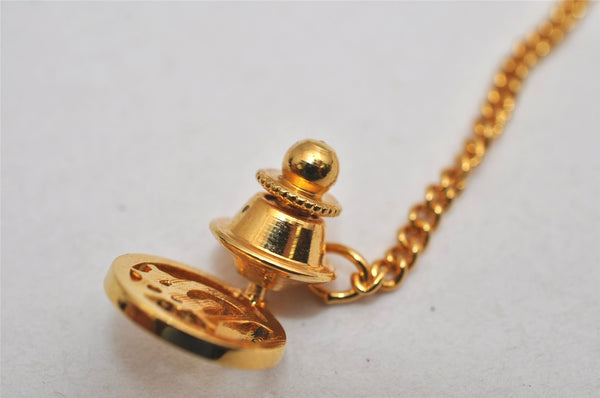 Authentic Christian Dior Logo Motif Chain Tie Tack Pin Gold Tone CD 0570K