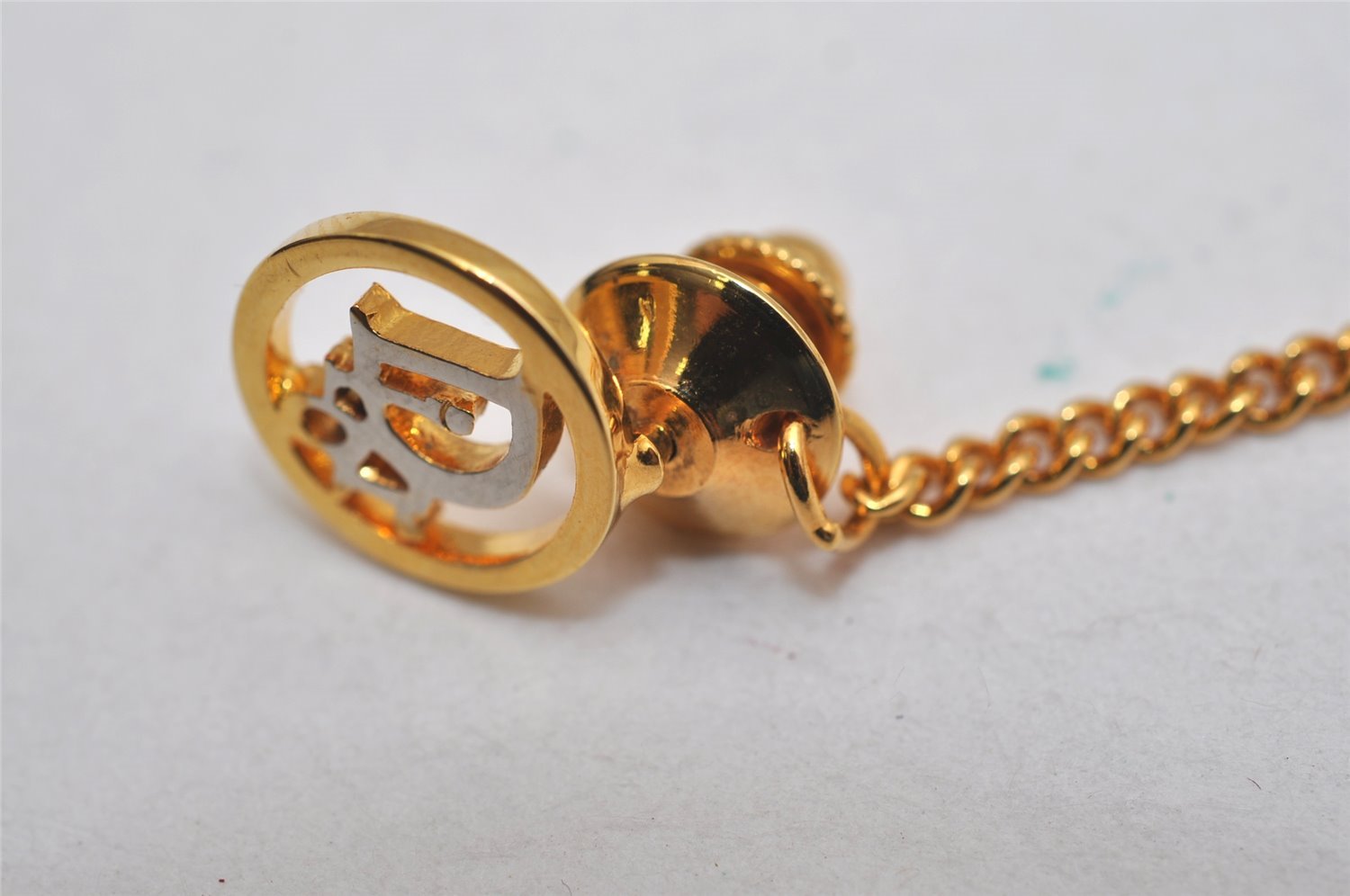 Authentic Christian Dior Logo Motif Chain Tie Tack Pin Gold Tone CD 0570K