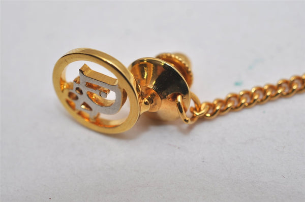Authentic Christian Dior Logo Motif Chain Tie Tack Pin Gold Tone CD 0570K