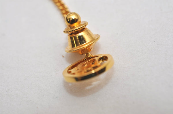 Authentic Christian Dior Logo Motif Chain Tie Tack Pin Gold Tone CD 0570K