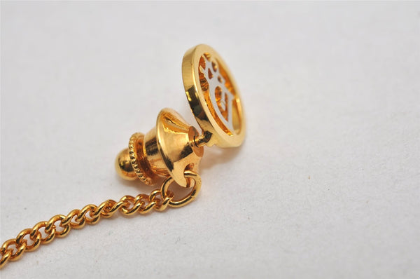 Authentic Christian Dior Logo Motif Chain Tie Tack Pin Gold Tone CD 0570K