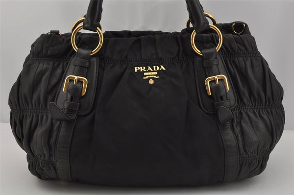 Authentic PRADA Nappa Gaufre 2Way Hand Tote Bag Leather Nylon Black 0571J