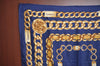 Authentic CHANEL Scarf Chain Motif CC Logo Silk Blue 0573I