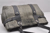 Authentic Salvatore Ferragamo Logo Pattern Canvas Leather Tote Bag Gray 0573J