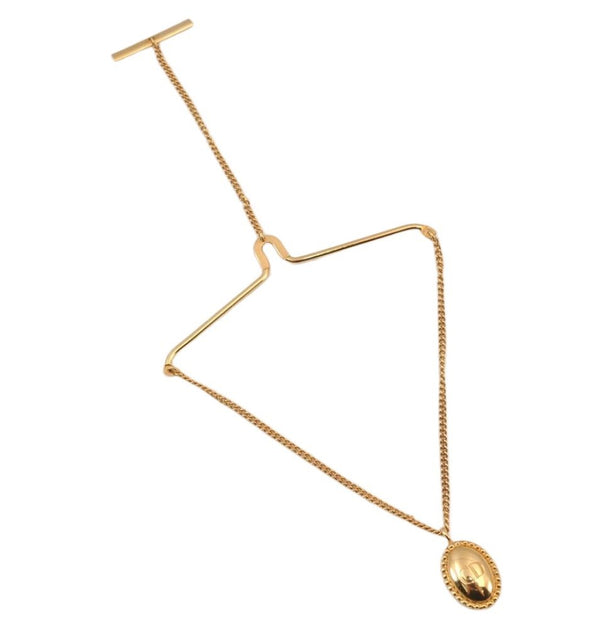 Authentic Christian Dior Vintage Logo Motif Tie Chain Pin Gold Tone CD 0574K