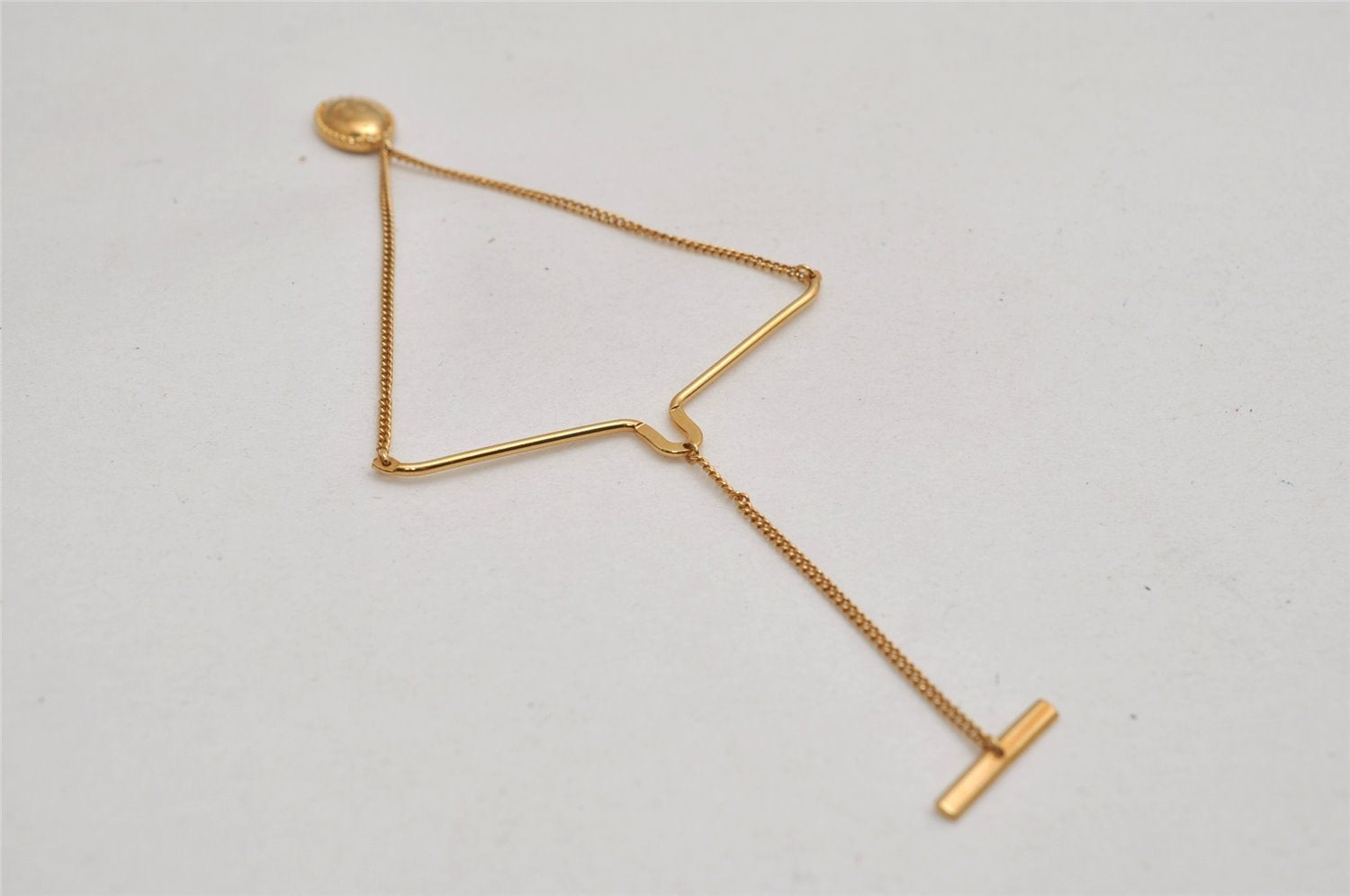 Authentic Christian Dior Vintage Logo Motif Tie Chain Pin Gold Tone CD 0574K