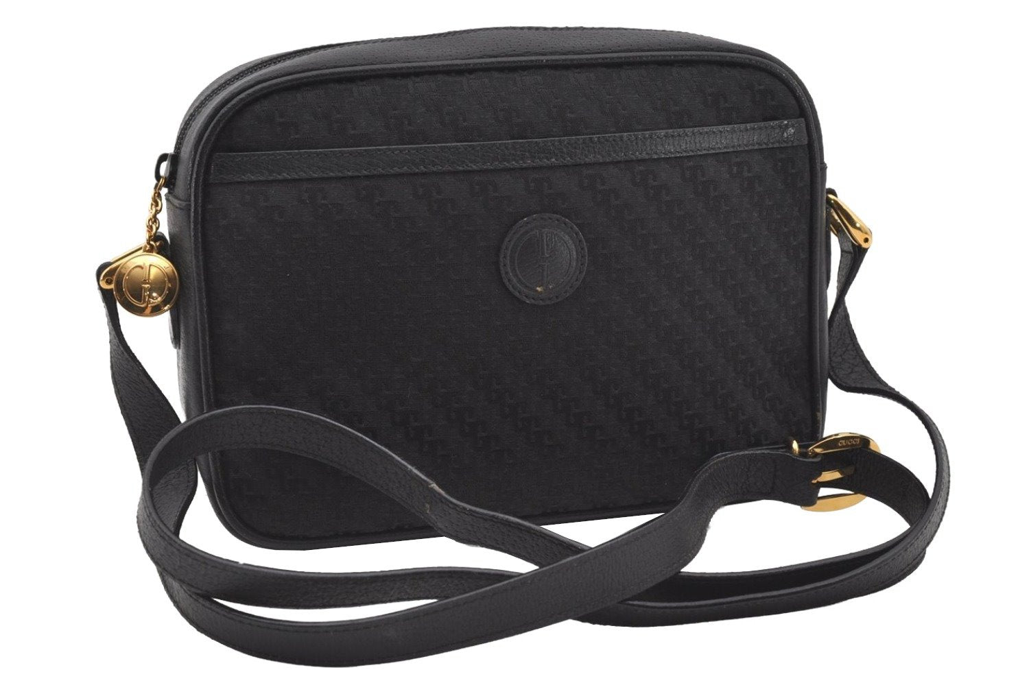 Authentic GUCCI Shoulder Cross Body Bag Purse Canvas Leather Black Junk 0575J