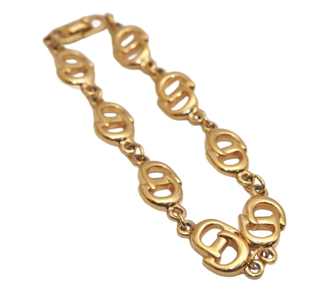 Authentic Christian Dior Vintage Logo Motif Chain Bracelet Gold Tone CD 0575K