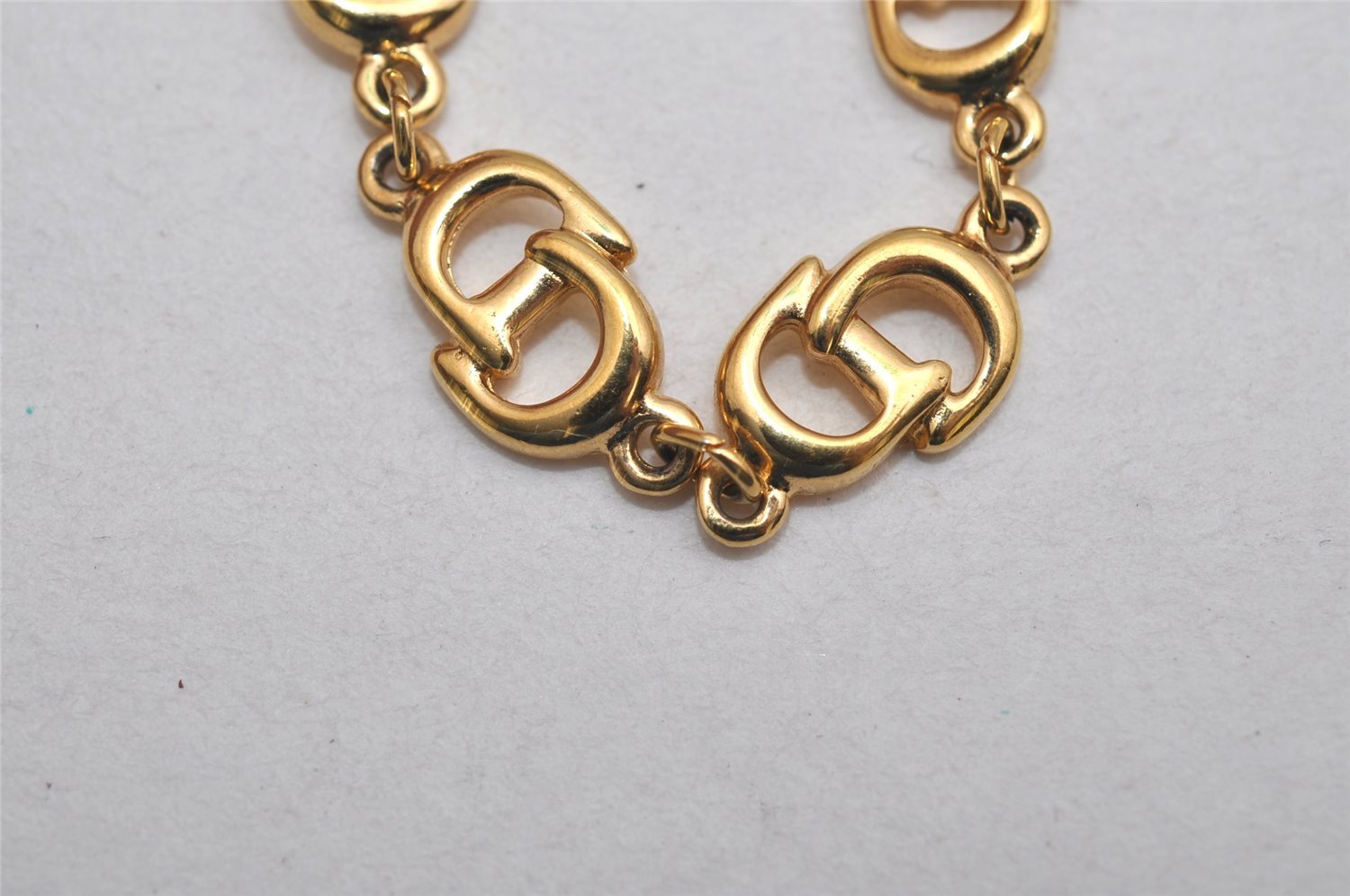 Authentic Christian Dior Vintage Logo Motif Chain Bracelet Gold Tone CD 0575K