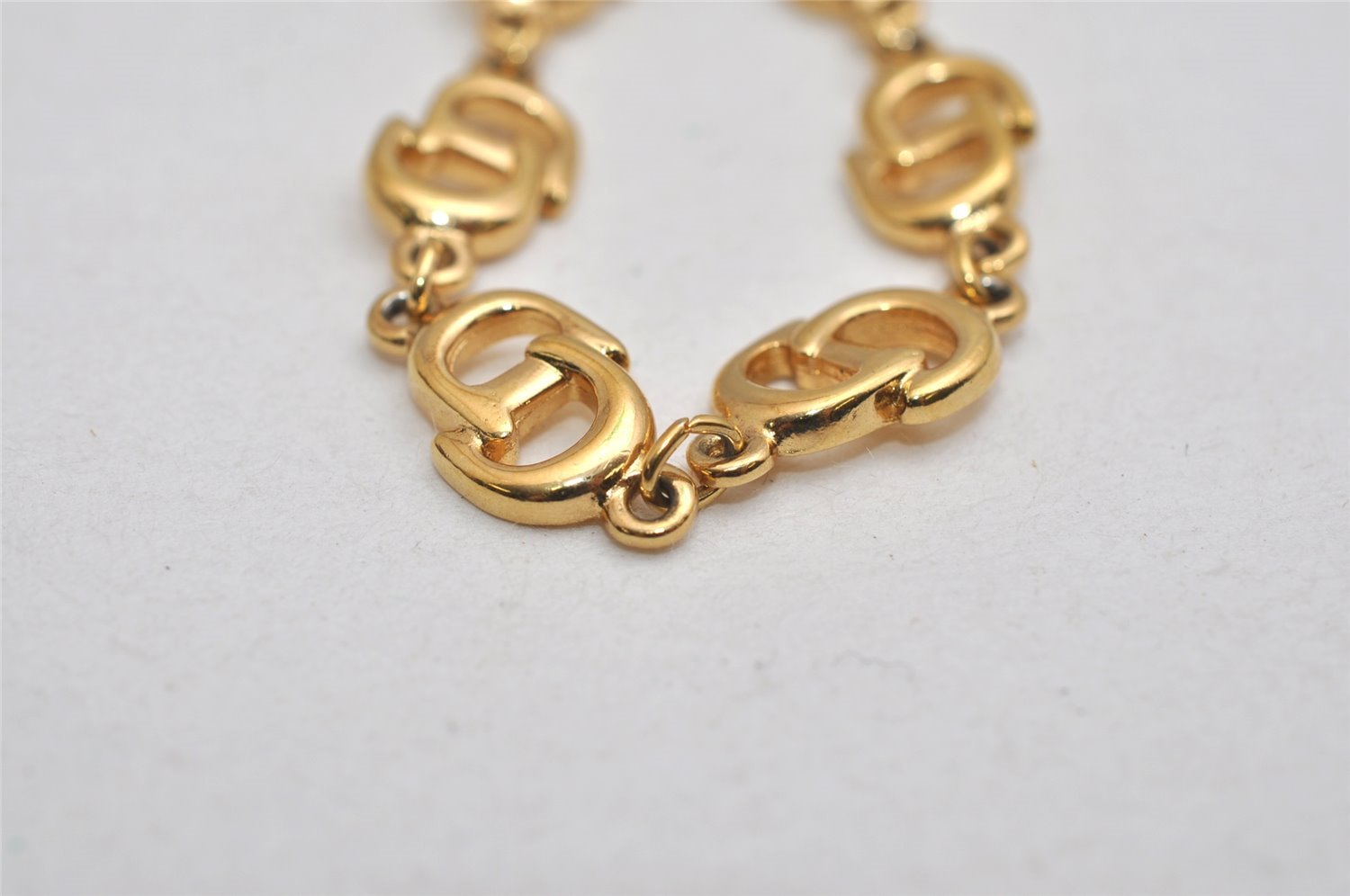 Authentic Christian Dior Vintage Logo Motif Chain Bracelet Gold Tone CD 0575K