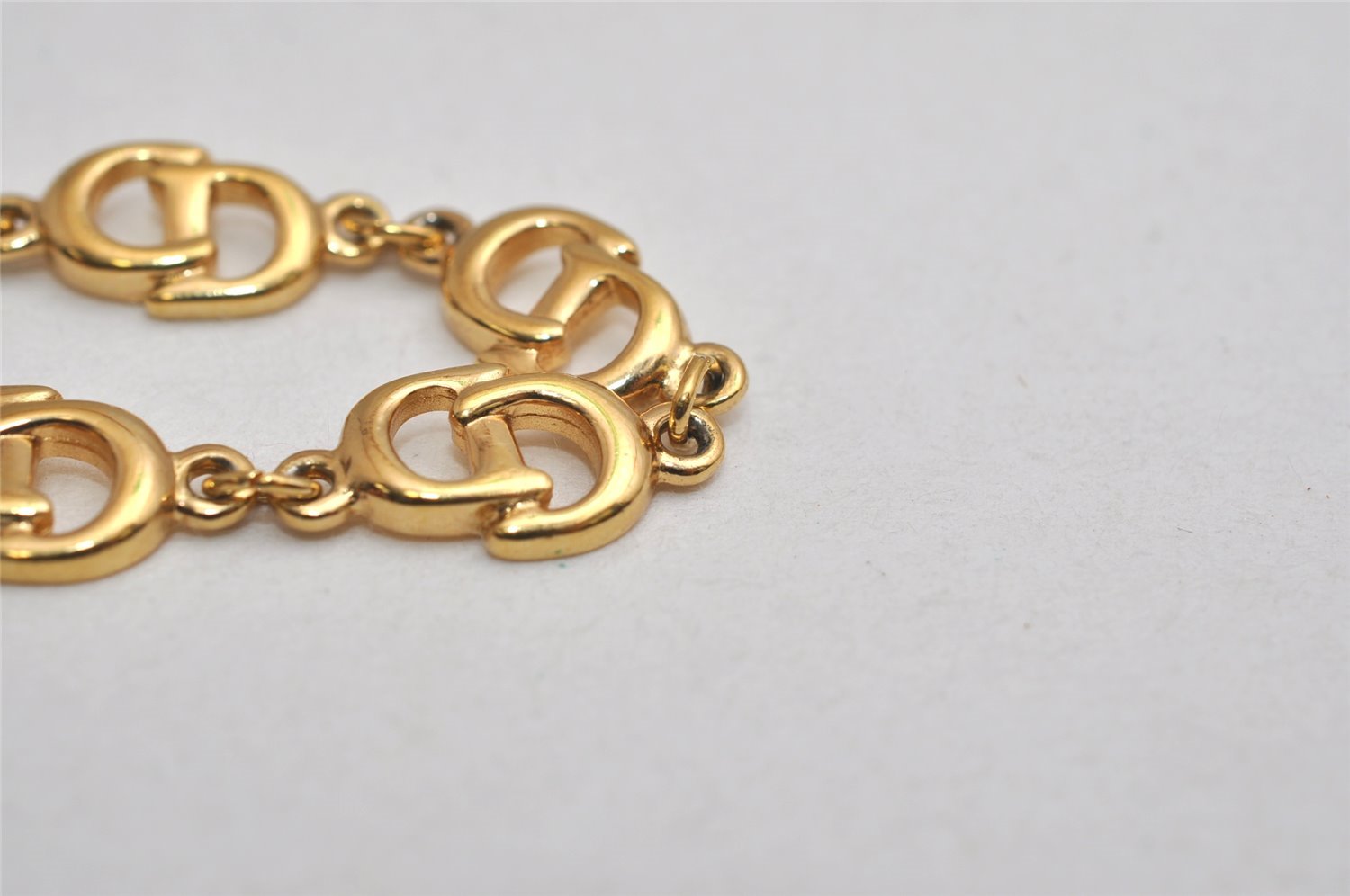 Authentic Christian Dior Vintage Logo Motif Chain Bracelet Gold Tone CD 0575K