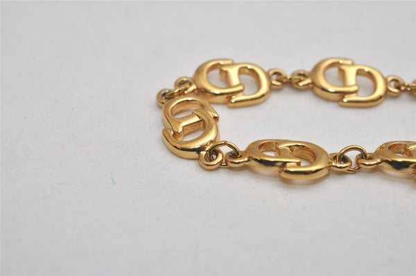 Authentic Christian Dior Vintage Logo Motif Chain Bracelet Gold Tone CD 0575K