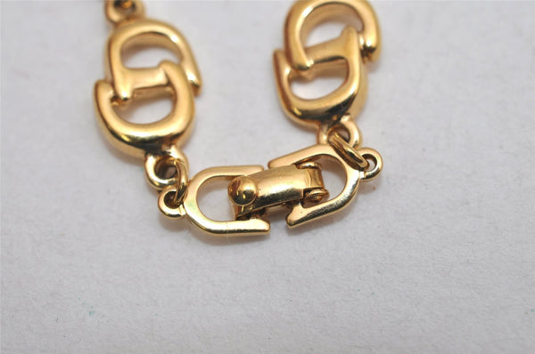 Authentic Christian Dior Vintage Logo Motif Chain Bracelet Gold Tone CD 0575K