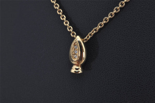 Authentic Christian Dior Gold Tone Rhinestone Chain Pendant Necklace CD 0576K