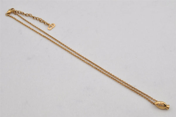 Authentic Christian Dior Gold Tone Rhinestone Chain Pendant Necklace CD 0576K