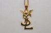 Authentic YVES SAINT LAURENT Logo Motif Necklace Chain Pendant Gold 0579K