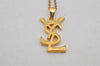 Authentic YVES SAINT LAURENT Logo Motif Necklace Chain Pendant Gold 0579K