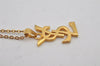 Authentic YVES SAINT LAURENT Logo Motif Necklace Chain Pendant Gold 0579K