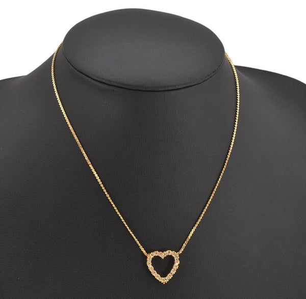 Authentic Christian Dior Gold Tone Rhinestone Heart Chain Pendant Necklace 0580K