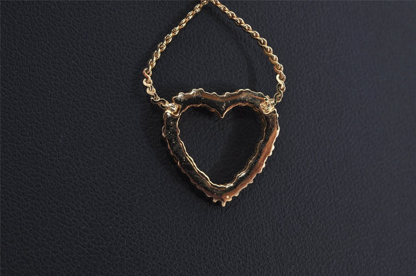 Authentic Christian Dior Gold Tone Rhinestone Heart Chain Pendant Necklace 0580K