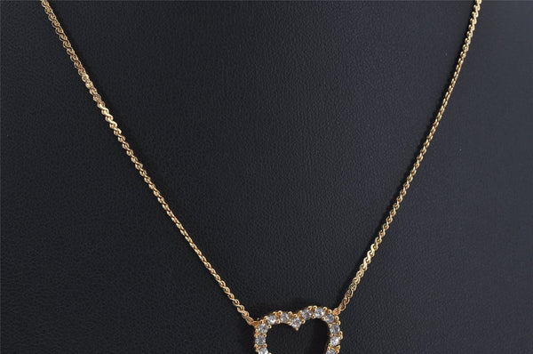 Authentic Christian Dior Gold Tone Rhinestone Heart Chain Pendant Necklace 0580K