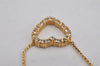 Authentic Christian Dior Gold Tone Rhinestone Heart Chain Pendant Necklace 0580K