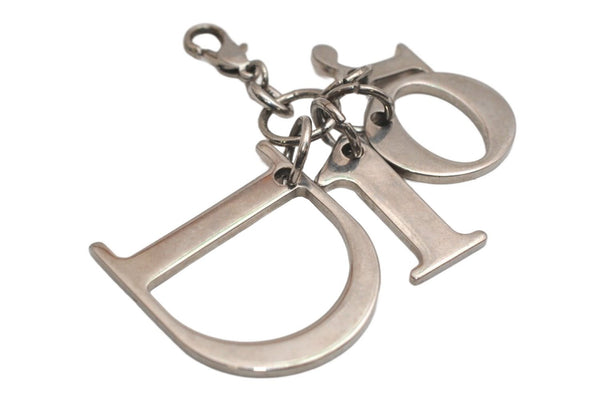 Authentic Christian Dior Silver Tone Logo Bag Charm Key Ring Silver Junk 0581K