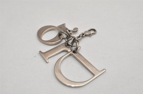 Authentic Christian Dior Silver Tone Logo Bag Charm Key Ring Silver Junk 0581K