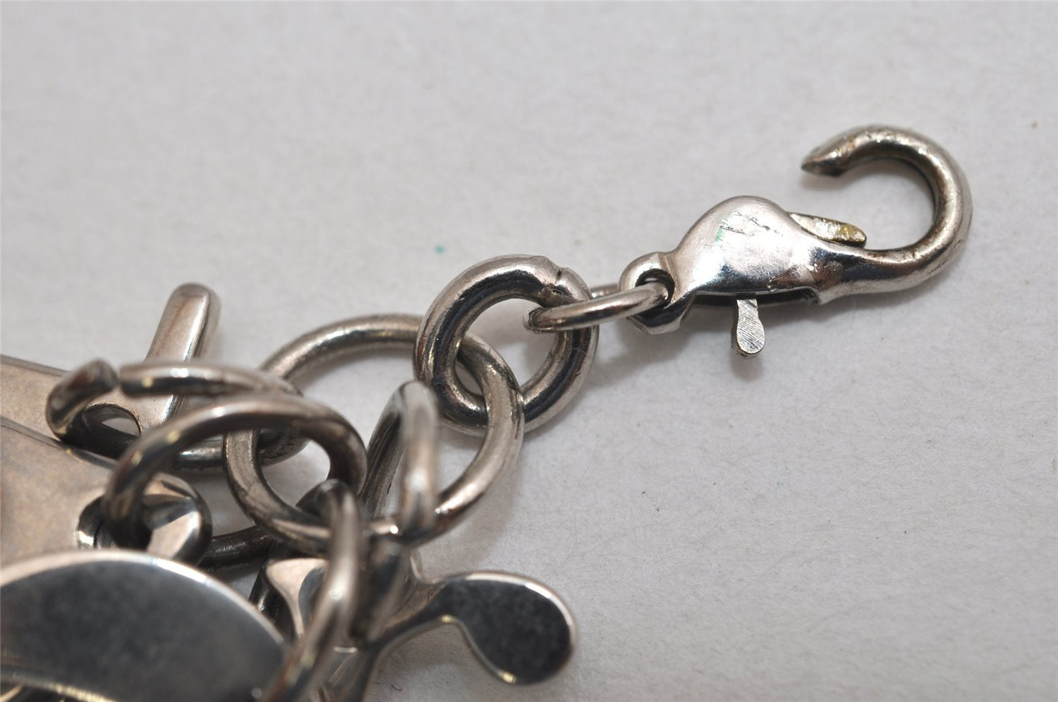 Authentic Christian Dior Silver Tone Logo Bag Charm Key Ring Silver Junk 0581K