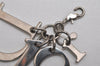 Authentic Christian Dior Silver Tone Logo Bag Charm Key Ring Silver Junk 0581K