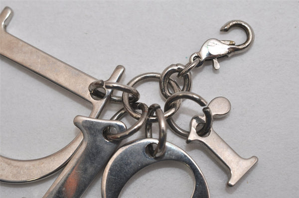 Authentic Christian Dior Silver Tone Logo Bag Charm Key Ring Silver Junk 0581K
