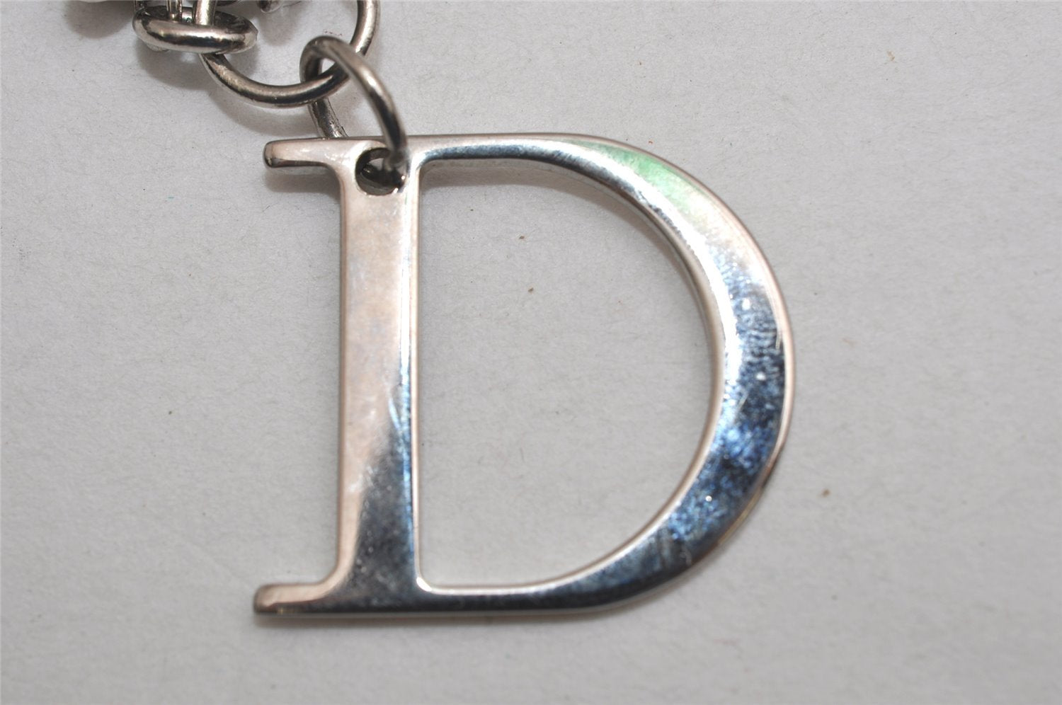 Authentic Christian Dior Silver Tone Logo Bag Charm Key Ring Silver Junk 0581K
