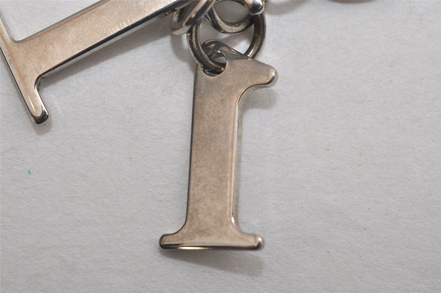 Authentic Christian Dior Silver Tone Logo Bag Charm Key Ring Silver Junk 0581K