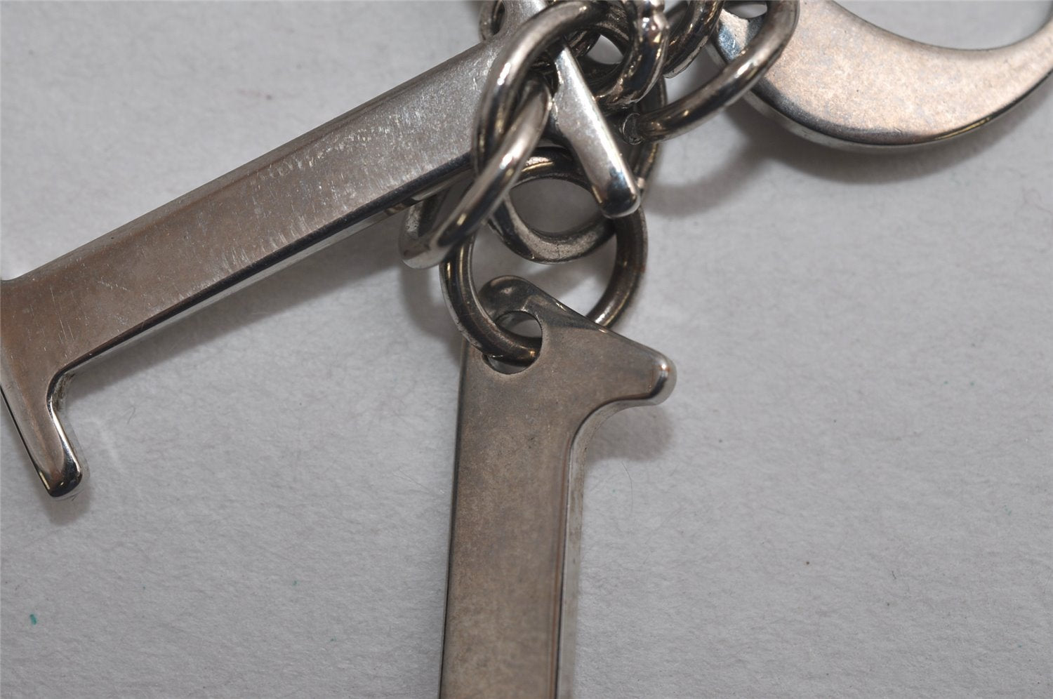Authentic Christian Dior Silver Tone Logo Bag Charm Key Ring Silver Junk 0581K