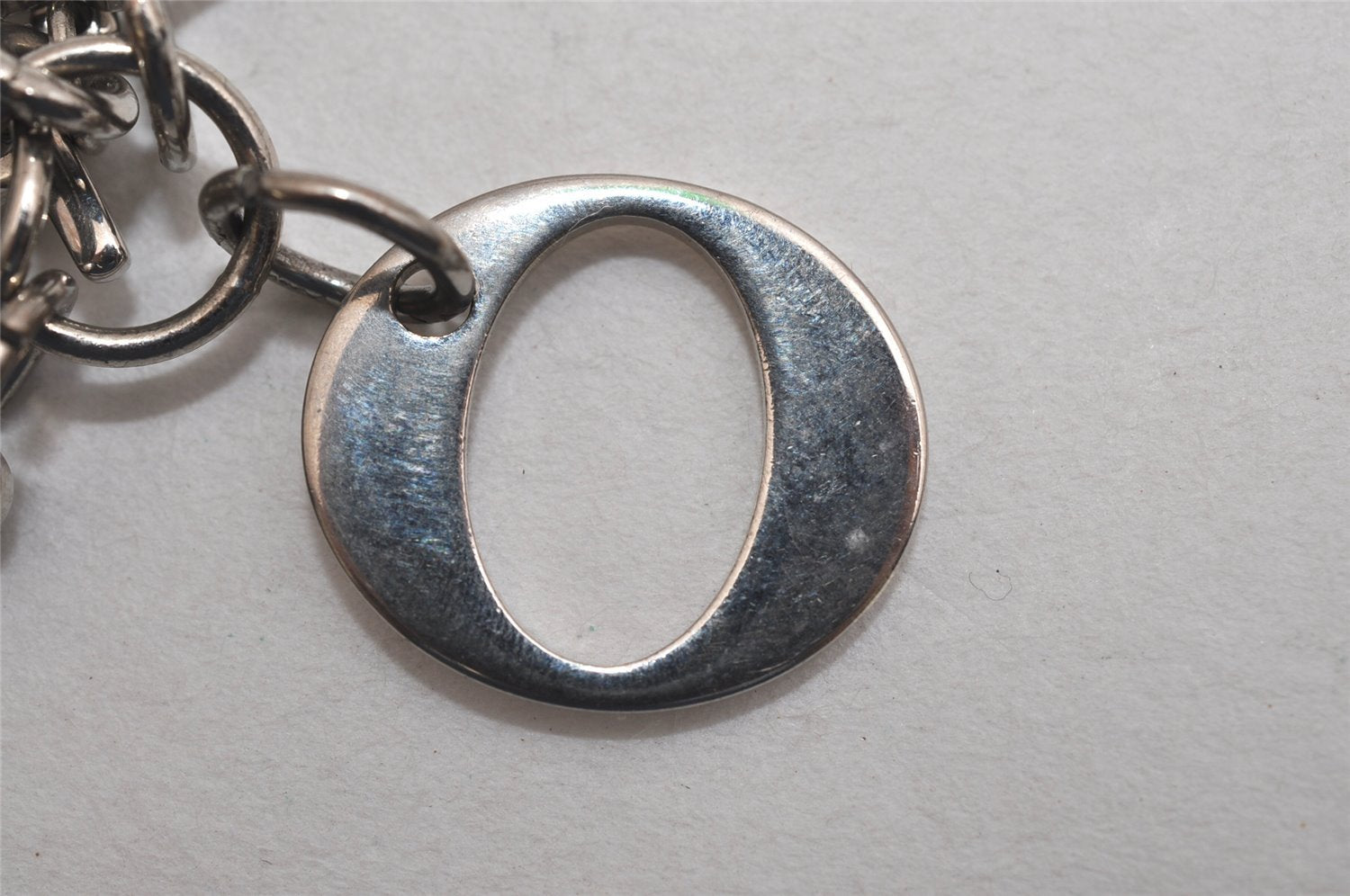 Authentic Christian Dior Silver Tone Logo Bag Charm Key Ring Silver Junk 0581K