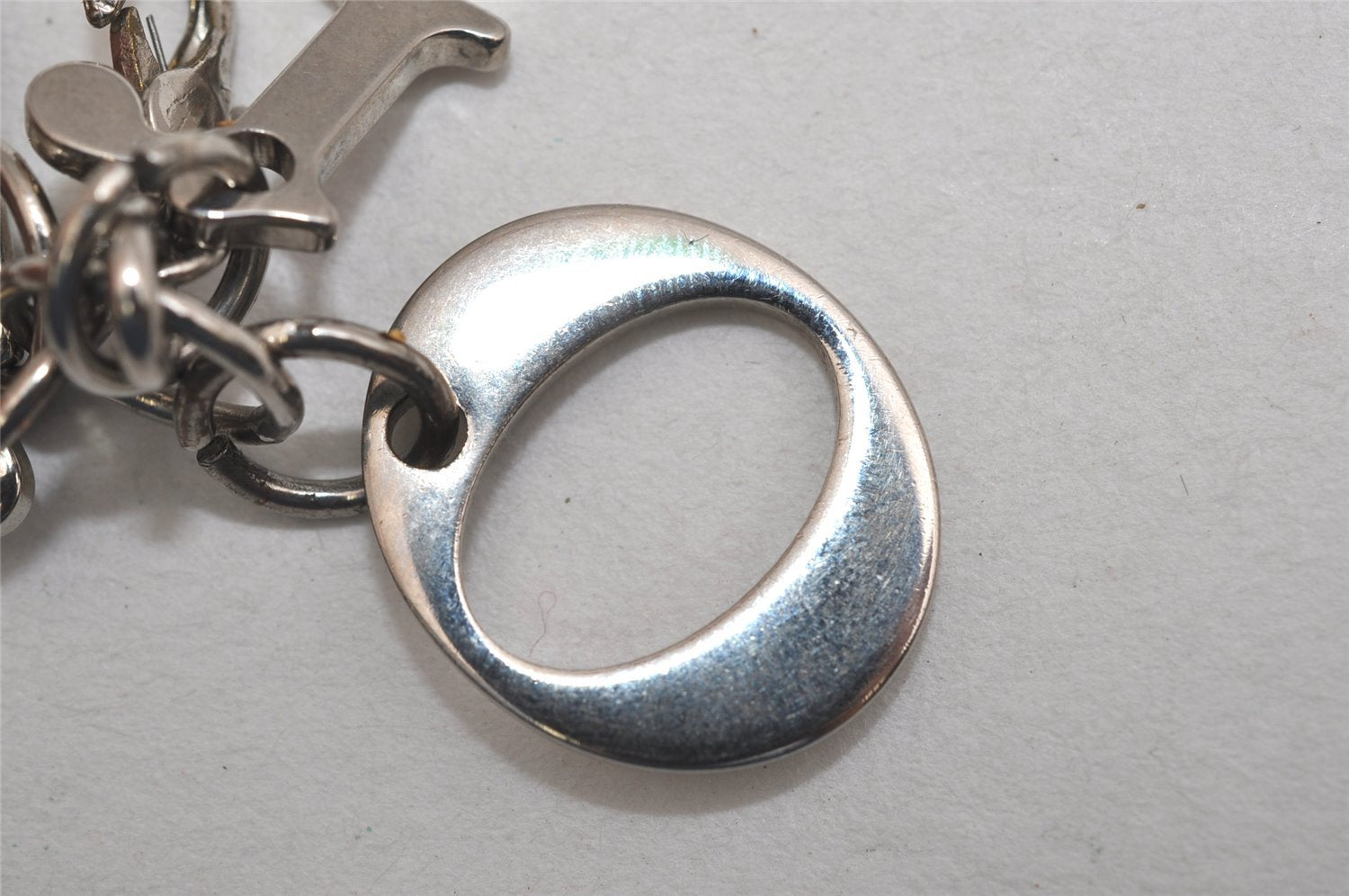 Authentic Christian Dior Silver Tone Logo Bag Charm Key Ring Silver Junk 0581K