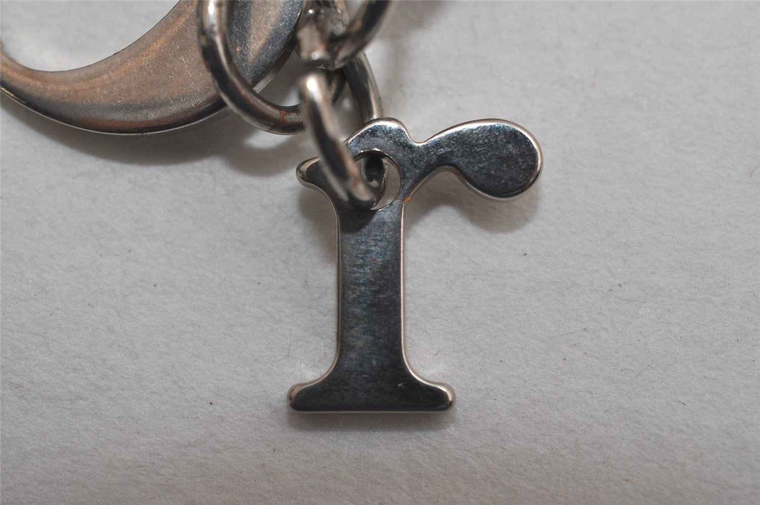 Authentic Christian Dior Silver Tone Logo Bag Charm Key Ring Silver Junk 0581K