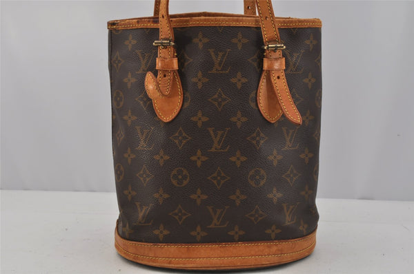 Authentic Louis Vuitton Monogram Bucket PM Shoulder Tote Bag M42238 LV 0584J