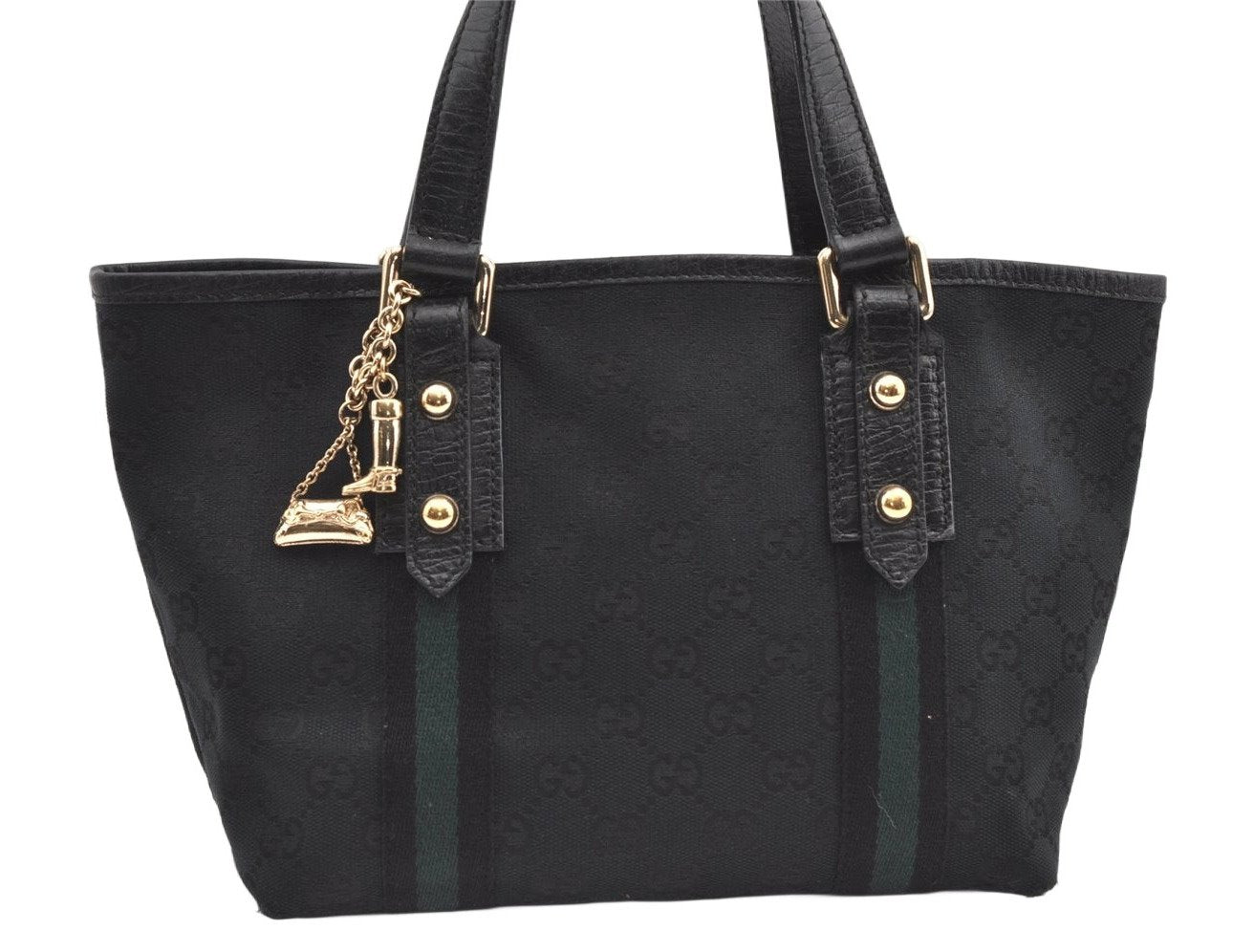 Authentic GUCCI Sherry Line Hand Tote Bag GG Canvas Leather 139261 Navy 0589K