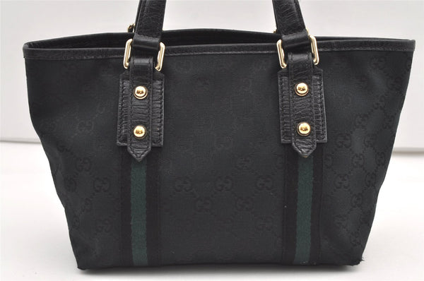 Authentic GUCCI Sherry Line Hand Tote Bag GG Canvas Leather 139261 Navy 0589K