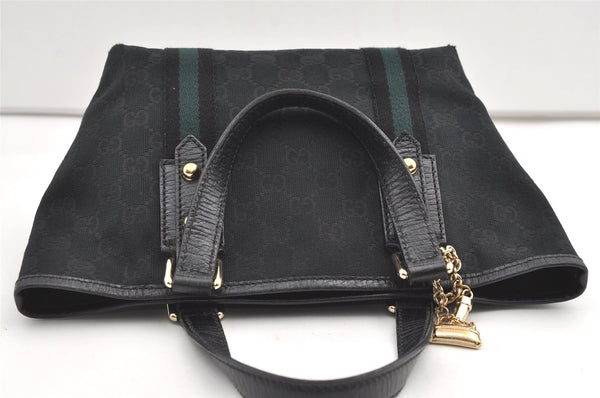 Authentic GUCCI Sherry Line Hand Tote Bag GG Canvas Leather 139261 Navy 0589K