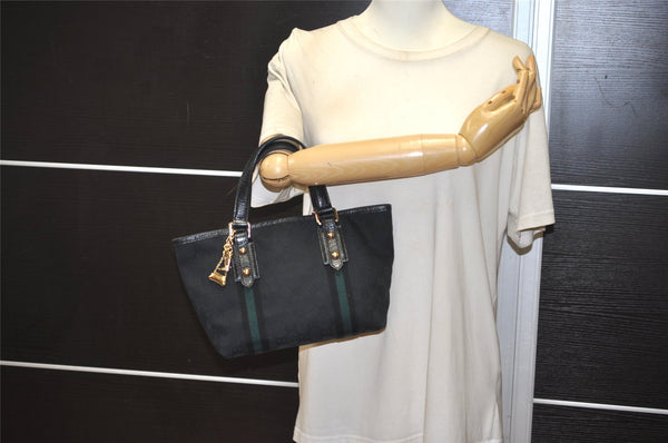 Authentic GUCCI Sherry Line Hand Tote Bag GG Canvas Leather 139261 Navy 0589K