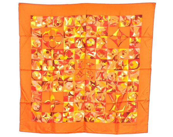 Authentic Louis Vuitton Scarf Silk "Carre Au fil du temps" Orange LV 0595K