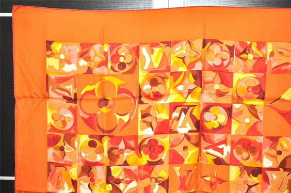 Authentic Louis Vuitton Scarf Silk "Carre Au fil du temps" Orange LV 0595K