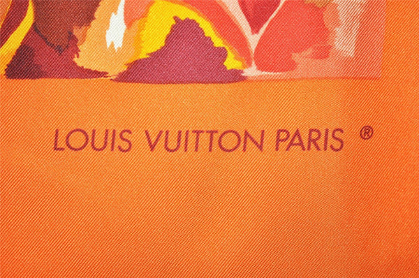 Authentic Louis Vuitton Scarf Silk "Carre Au fil du temps" Orange LV 0595K