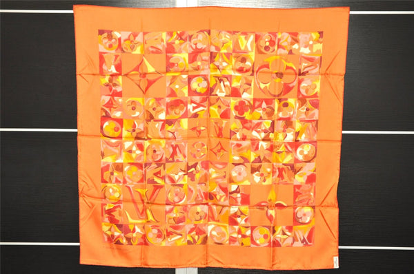 Authentic Louis Vuitton Scarf Silk "Carre Au fil du temps" Orange LV 0595K