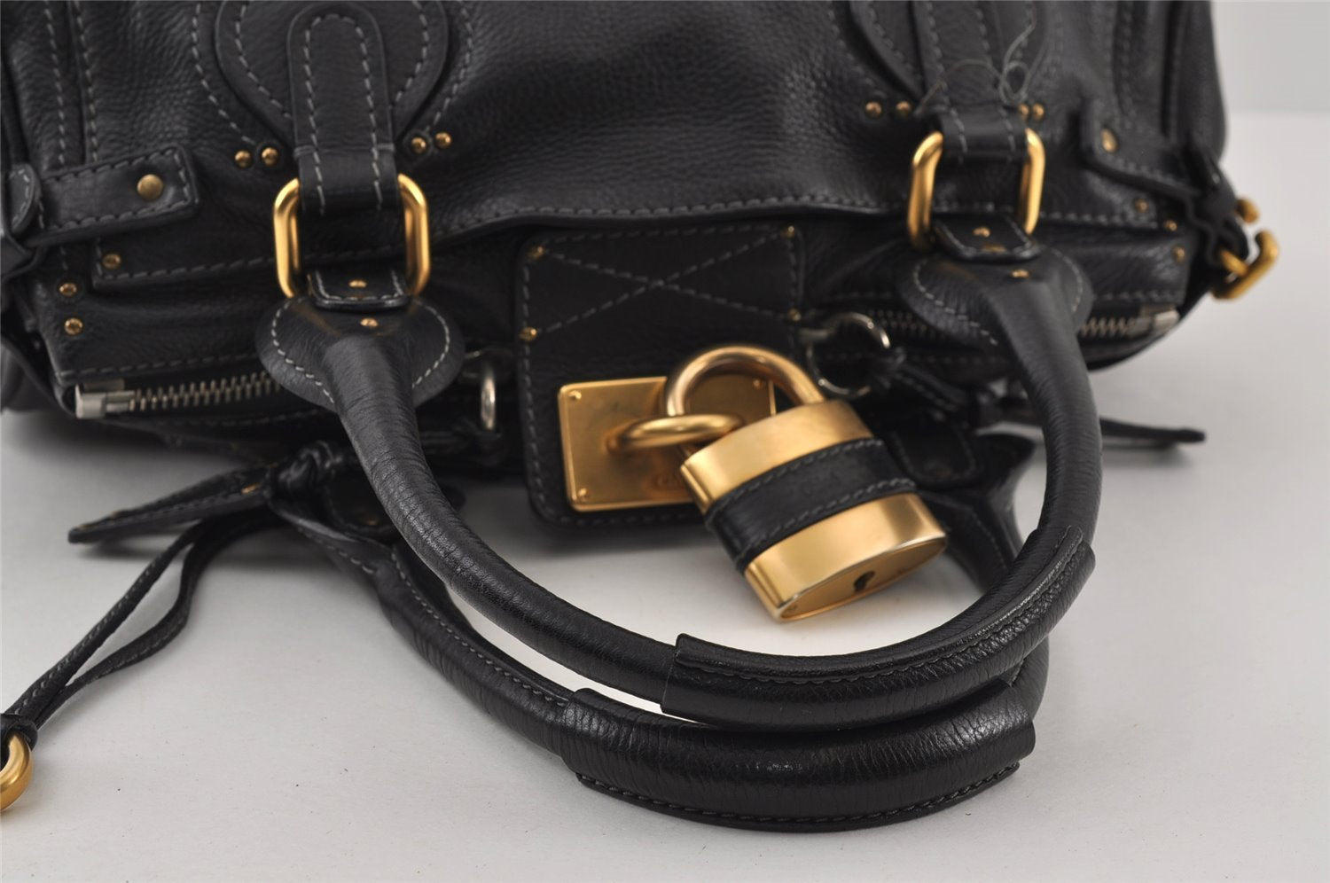 Authentic Chloe Vintage Paddington Leather Shoulder Hand Bag Black 0596J